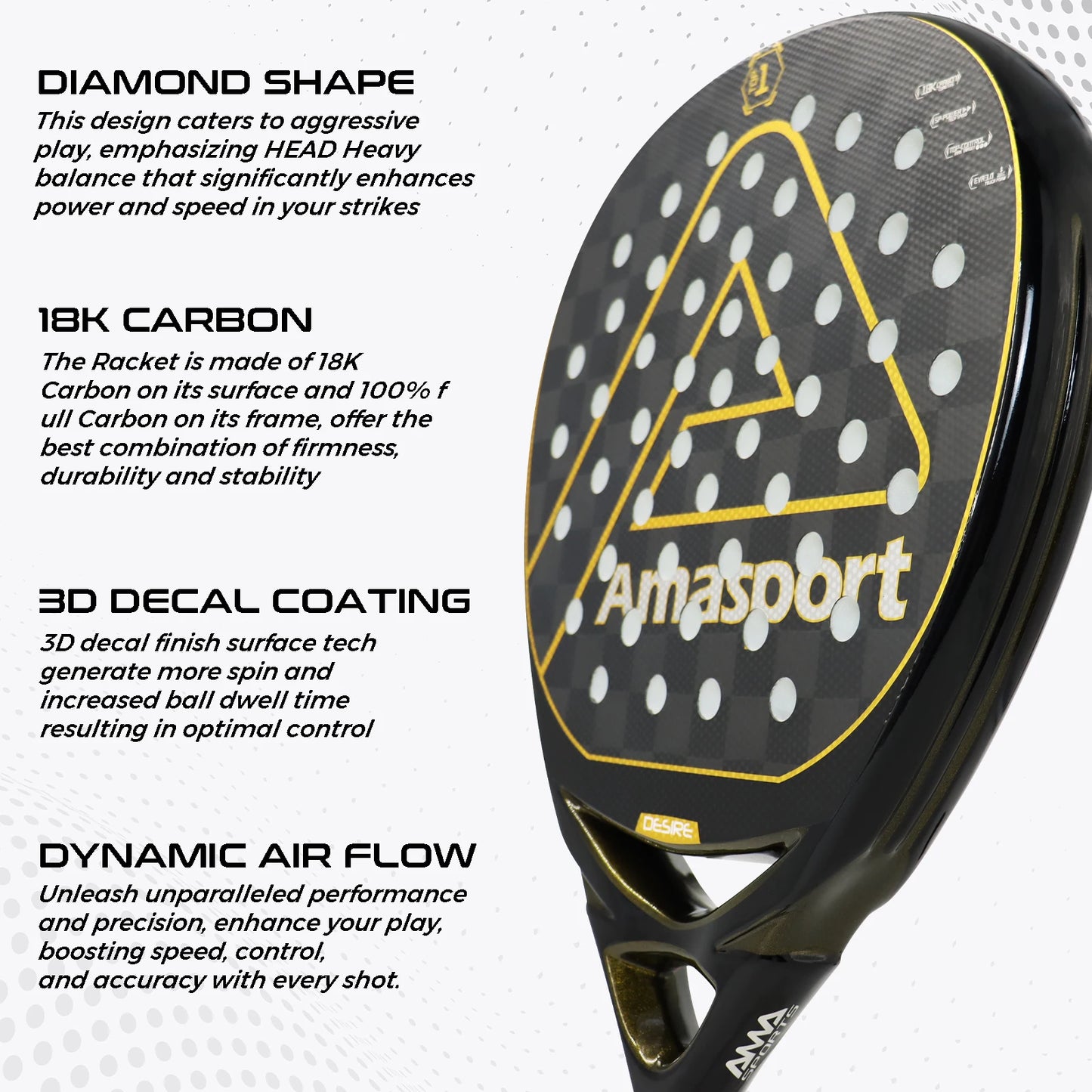 High Balance Symmetrical Hole Distribution Padel Racket