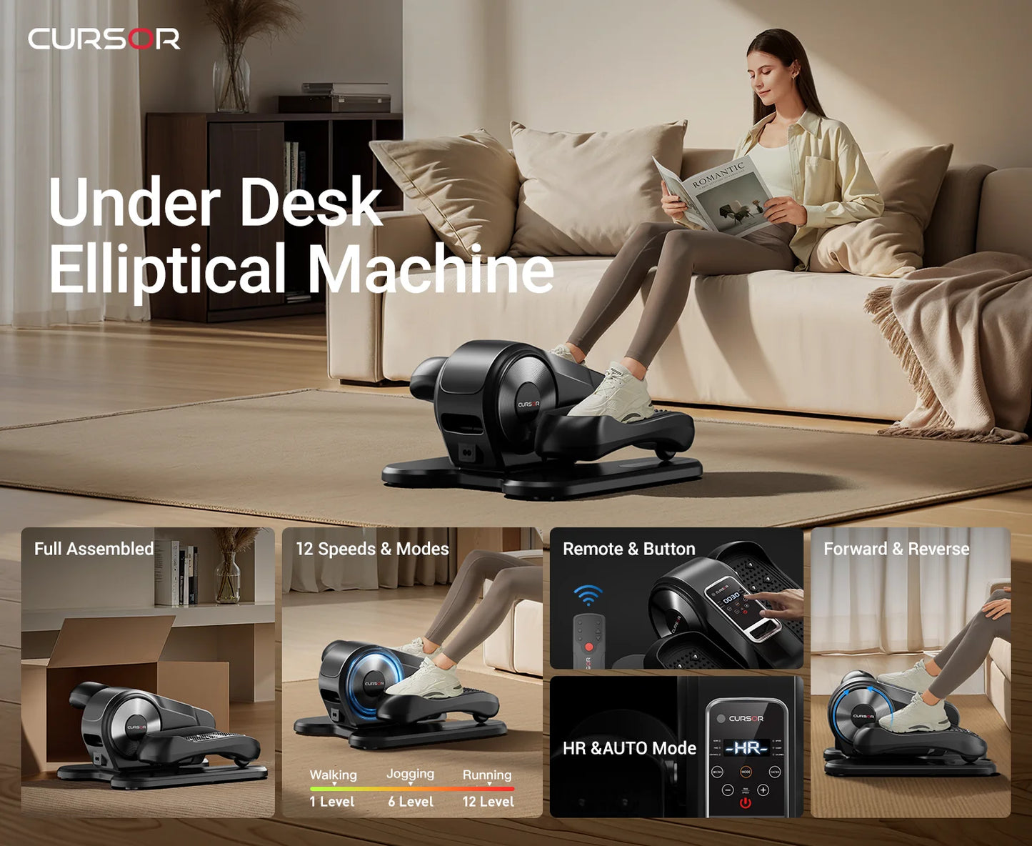 Athlecato Electric Under Desk Elliptical Machine with Remote Control